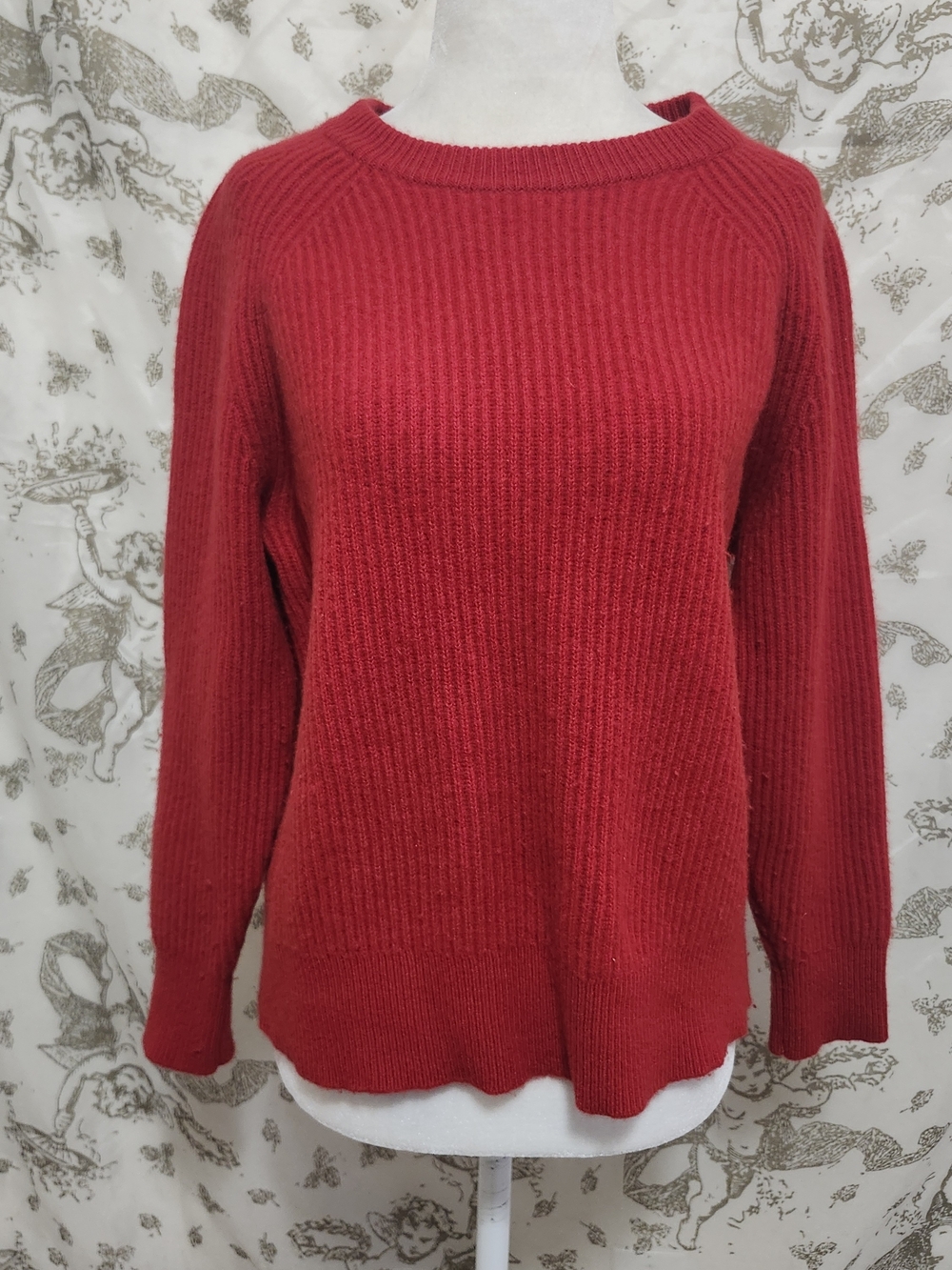 Red Crewneck Ribbed Women's Sweater